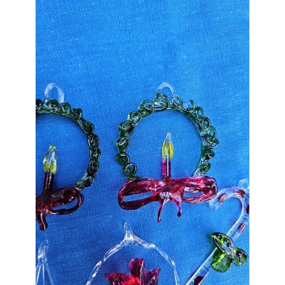 Vintage‎ Spun Glass Christmas Ornaments Lot Wreath Candle Lantern Cardinal